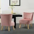 thumbnail image 4 of Gymax 2PCS Accent Chair Leisure Chair Single Sofa Armless w/ Wood Legs Pink, 4 of 10