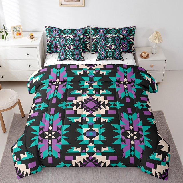 YST Geometric Aztec 7-Piece Comforter Set, Exotic Style Bedding Set, King Size, Fitted Sheet, Flat Sheet, Pillowcases & Shams