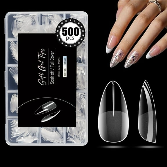Emlimny Medium Almond Nail Tips - 500Pcs Pre-Shaped Half Matte Full Cover False Nails Gel Nail Tips Stronger Adhesion Acrylic False Press on Nails for Nail Extension Nail Art DIY Salon, 10 Sizes
