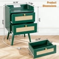 thumbnail image 2 of Nightstands Set Of 2 With Charging Station, Modern Boho Rattan Bedside Tables With 2 Drawers, Solid Wood Legs, Open Storage End Tables For Bedroom Living Room Dorm, Green, 2 of 5