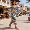 thumbnail image 4 of Xixirimido Vibrant Hippie Flower Print Women’s Plus Size Beach Kaftan Dress V-Neck Batwing Sleeve Swimsuit Cover Up Flowy Caftan Dress for Pool, Cruise & Resort Wear, 4 of 7