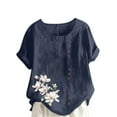 thumbnail image 2 of QUNYINEY Shirts for Women Dandelion Casual Crew Neck Short Sleeve Tops Loose Button Cotton Linen Pullover Shirts, 2 of 4