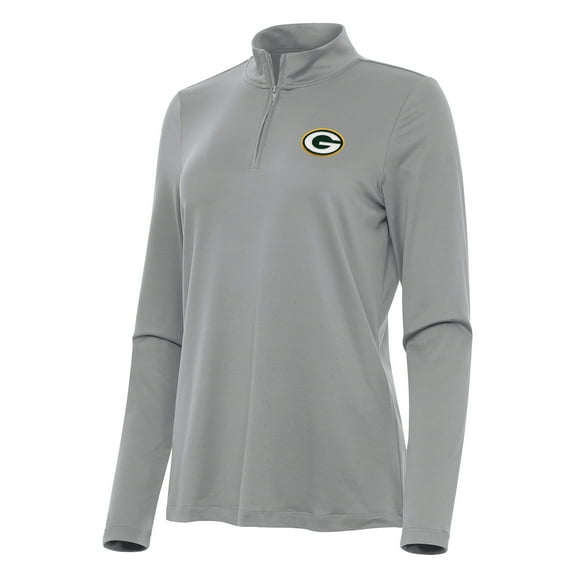 Women's Antigua Gray Green Bay Packers Reprocess Quarter-Zip Top