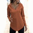 thumbnail image 2 of Fiaer,Waffle Deep V Neck Hooded Sweatshirts for Women,Women's Loose Fit Plus Size Hoodies,Drawstring Solid Color Lightweight Tops with Pocket Brown L, 2 of 4