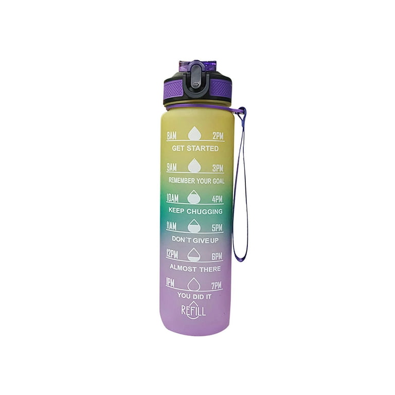 Hanmir 32oz Motivational Water Bottle with Time Marker Drinking Water  Bottles with Straw Leakproof Tritan Sports Water Bottle for Gym Camping  Outdoor（Green& Purple) 