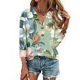 thumbnail image 2 of ibuvkizy Women's 2025 Fashion Button Shirts Summer Loose 3/4 Sleeve Tops Cute Print V-Neck Casual Blouses Button Up Shirts for Women,Sizes S-4XL, 2 of 5