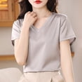 thumbnail image 2 of Annhoo Womens Tops Dressy Casual Solid Color V Neck Loose Spring Short Sleeve Shirts Fashion Summer Clothes, 2 of 5