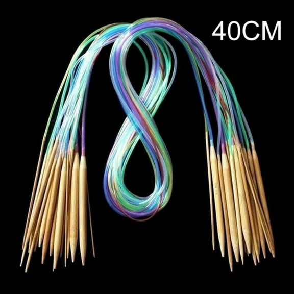 Becikitc 18pcs Bamboo Circular Knitting Needles Set – Double Pointed Carbonized Needles with Plastic Cords, 40-120cm, 18 Sizes (2.0mm-10.0mm)