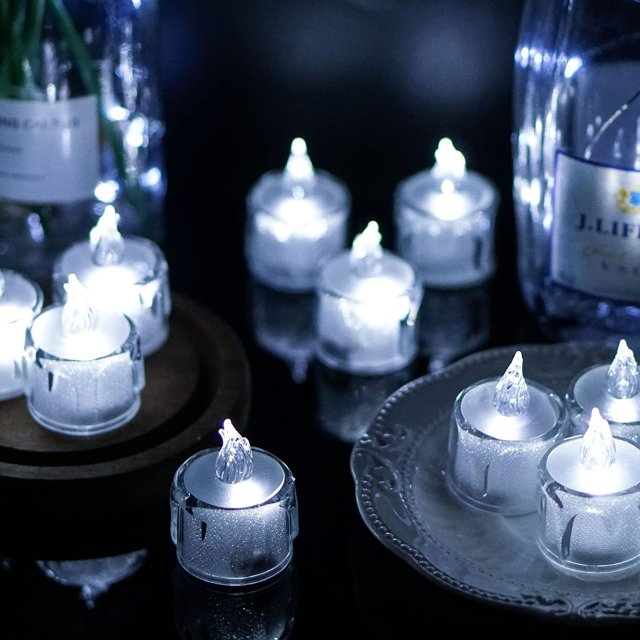24 velas LED sin llama para velas de té, velas LED sin perfume con pilas, velas falsas, candelitas (blanco frío)