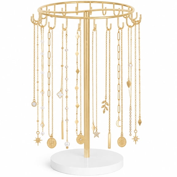 Metal Necklace Holder, 22 Hooks Jewelry Display Stand, Gold Necklace Organizer for Women