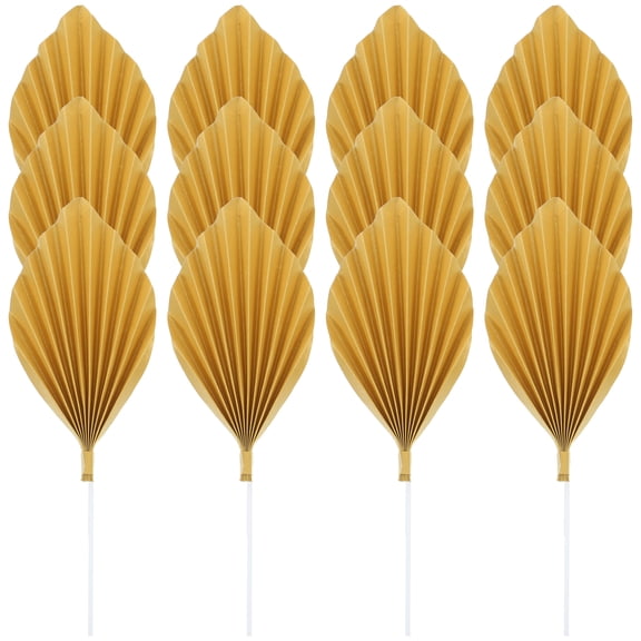 Hemoton 12 Pcs Cake Leaf Decorations Paper Fan Leaves Banquet Bride Golden