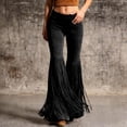 thumbnail image 2 of XAOFW Women's Casual Pants Solid Color High Waist Classic Flared Trousers Wide Leg Pant With Fringe Bottom Leisure Activities Comfortable Stylish Trouser, 2 of 5