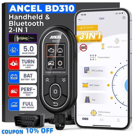 ANCEL BD310 Bluetooth OBD2 Scanner, 3 in 1 Car Diagnostic Tool Check Engine Light Code Reader for Android & iPhone, App Based OBDII, Wireless Automotive Gauge Car Scanner, Heads-up Display