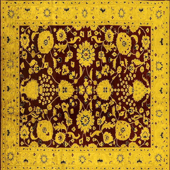 Ahgly Company Indoor Square Oriental Yellow Industrial Area Rugs, 7' Square