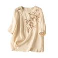 thumbnail image 1 of Mujeres Manga Corta de Verano Tops Color Sólido Encaje Coser Cuello de la Tripulación Casual Top, Blusa de Tela Suave Flexible, Lavado a Mano Primavera Verano, 1 of 7