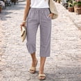 thumbnail image 2 of Yifymode Women Drawstring Elastic Waist Loose Straight Leg Capri Pants Casual Summer Cropped Trousers with Pockets,Light Gray L, 2 of 5