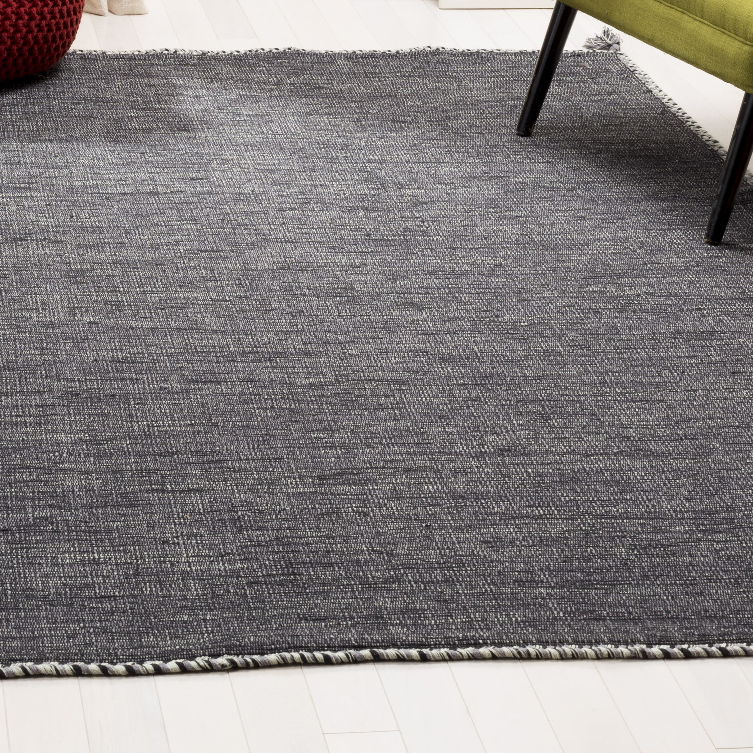 SAFAVIEH Montauk Bijar Solid Cotton Area Rug, Grey/Black, 9' x 12'