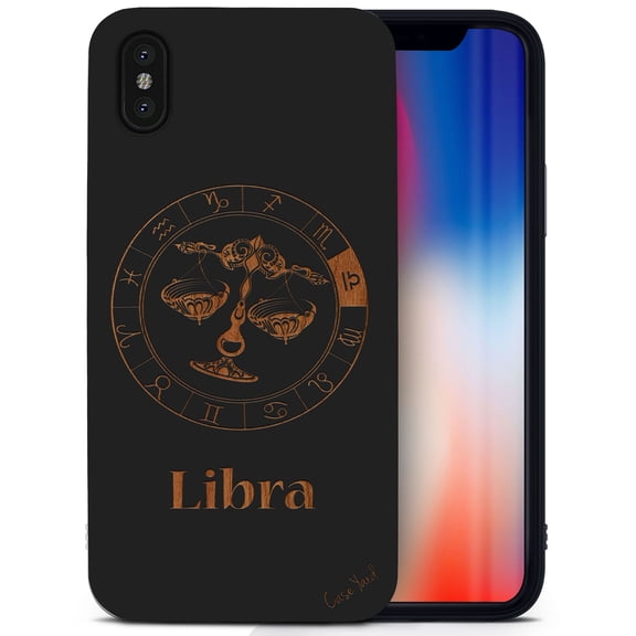 Case Yard Wooden Case for iPhone-XS-Max Soft TPU Silicone cover Slim Fit Shockproof Wood Protective Phone Cover for Girls Boys Men and Women Supports Wireless Charging Libra Sign Design