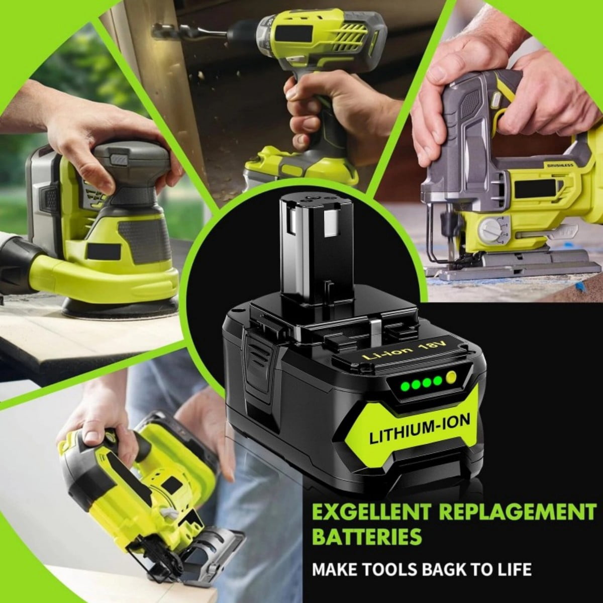 2Pack 8.0Ah Repacement for Ryobi 18V Battery with P117B Charger Compatible with Ryobi Battery 18V P102 P103 P104 P105 P107 P108 P109 Battery & Charger Kit