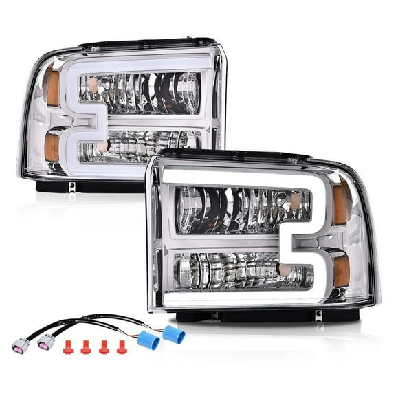 LED DRL Clear/Chrome Headlight Fit For 05-07 Ford F250 F350 F450 F550 Super Duty
