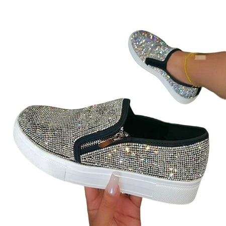 

Women s Flats Shoes Breathable PU Glittering Rhinestones Shoes for Autumn Spring Early Summer Nude 38