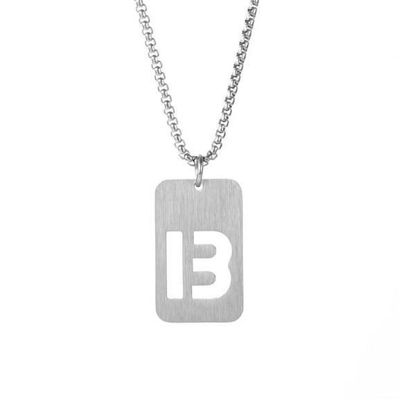 HIJONES Women's Men's Stainless Steel Square Hollow Initial 26 Letter Name Couple Necklace Charm Alphabet Dog Tag Chain Gift Silver B