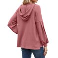 thumbnail image 5 of NFTOEIULA Women Button V Neck Lantern Sleeve Chest Pocket Side Slit Hem Hoodie, 5 of 7