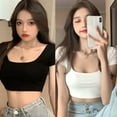 thumbnail image 4 of Womens Summer Basic Short Sleeve Square Neck Crop Top Solid T Shirt Slim Casual Tee Top, 4 of 5