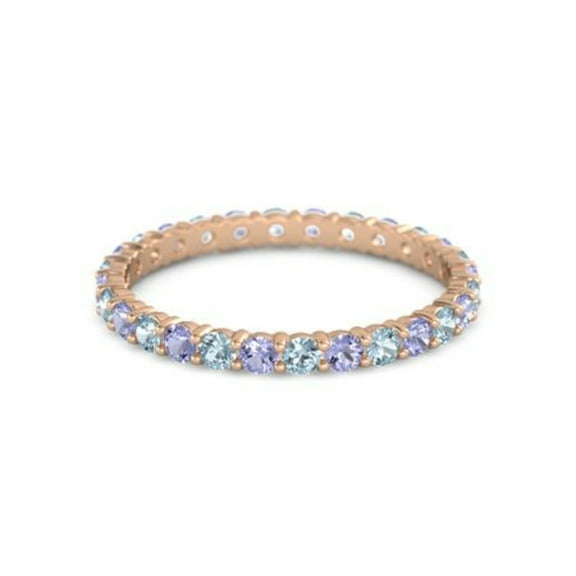 Round Eternity Band Aquamarine Tanzanite 925 Sterling Silver Rose Plated Ring