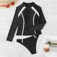 thumbnail image 4 of Long Sleeve Rash Guard for Women Built-in Padded Cups 2 Piece Swimsuits Crew Neck Athletic Bathing Suit Color Block High Cut Performance Water Sports Swimwear, 4 of 7