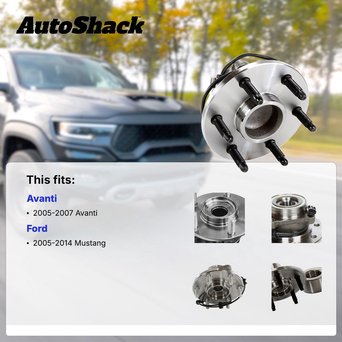 AutoShack Front Wheel Hub Bearing Assembly - Driver or Passenger Side for Ford & Avanti, Mustang 2005-2014 Avanti 2005-2007, RWD V6 3.7L 4.0L V8 4.6L 5.0L 5.4L 5.8L - 5-Lug, With ABS