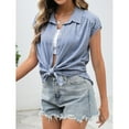 thumbnail image 4 of jinghuiyue Womens Button Down Shirts Cap Sleeve Cotton Plaid Summer Blouses V Neck Collared Casual Tank Tops M, 4 of 6