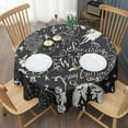 thumbnail image 3 of Black Halloween Letter Bat Pattern Round Tablecloth 60"x60",Wrinkle Wipeable Table Cloth for Kitchen Dining Room Picnic Patio Party, 3 of 6