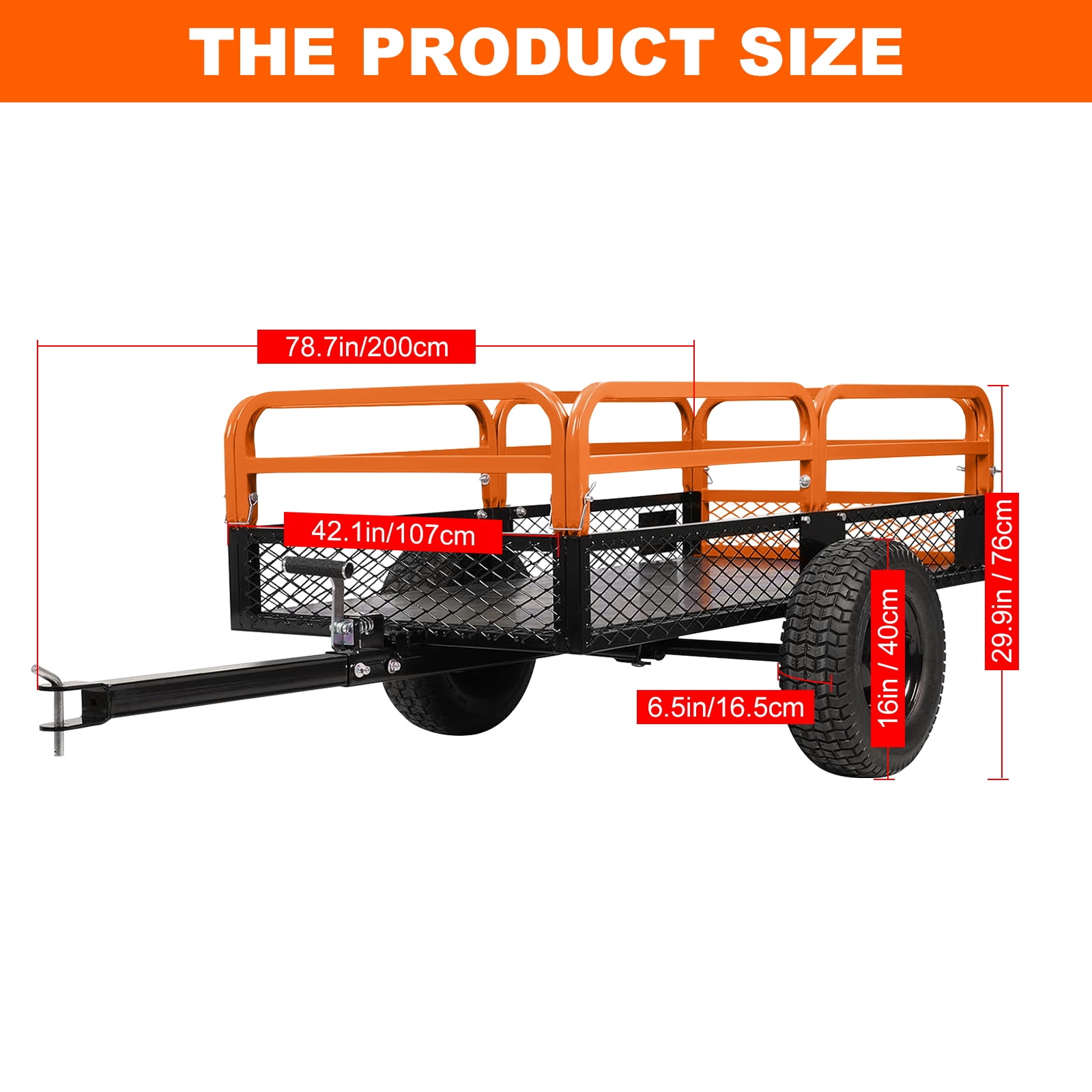 Heavy Duty ATV Trailer, Steel Tow Behind Dump Cart, 750 Lbs Garden Utility Carts with Removable Sides, 15 Cu.Ft. Utility Trailer for Lawn/Garden Mower, Tractor, ATV, UTV