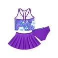 thumbnail image 2 of CHICTRY Girls 3-pc Swimsuit Floral Top with Bottoms and Skirts Bathing Suit Serene Camellia Purp 7-8, 2 of 7