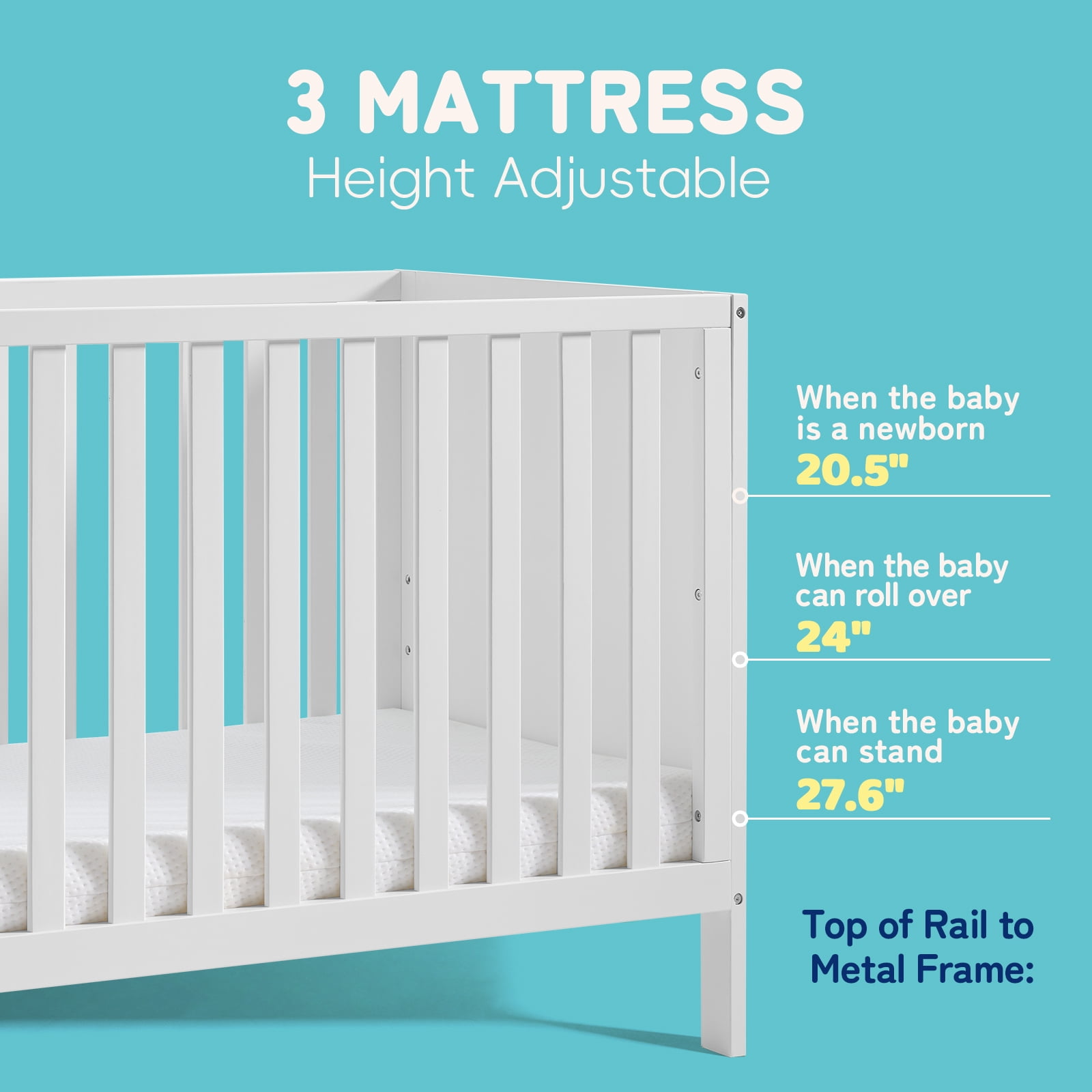 HARPPA 5-in-1 Convertible Baby Crib for Infant to Toddler, White,Greenguard Gold Certified