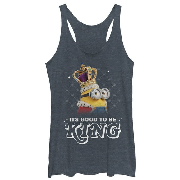 Women's Despicable Me Minion Good to Be King Racerback Tank Top Navy Blue Heather 2X Large