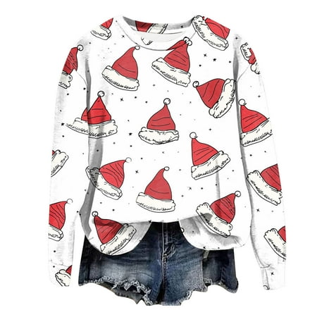 Sgkm Plus Size Womens Christmas Sweatshirt Shining Graphic Cozy Hoodless Workout Tops for Women Vintage Running XL White