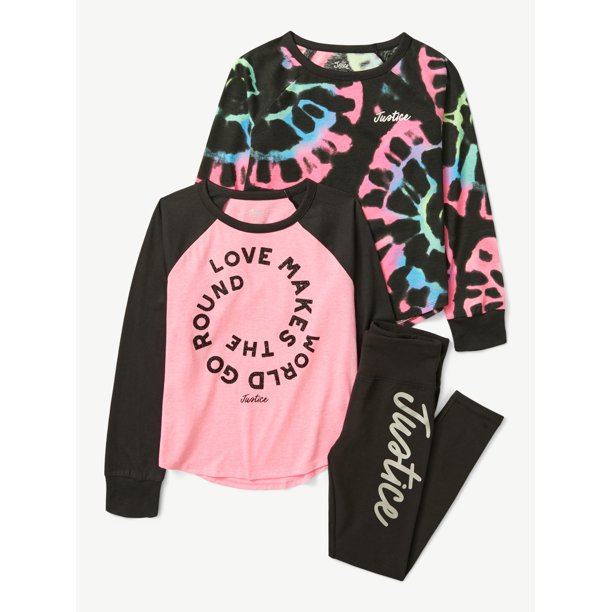 Justice Girls Holiday Gifting Long Sleeve TShirts & Legging 3Piece Outfit Set, Sizes XSXLP