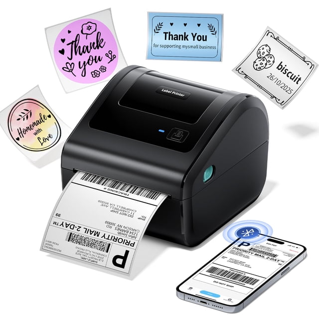 Bluetooth Shipping Label Printer, 4x6 Thermal Label Printer for Small Business - Compatible with Android, iOS, Windows and Mac, Widely Used for Amazo