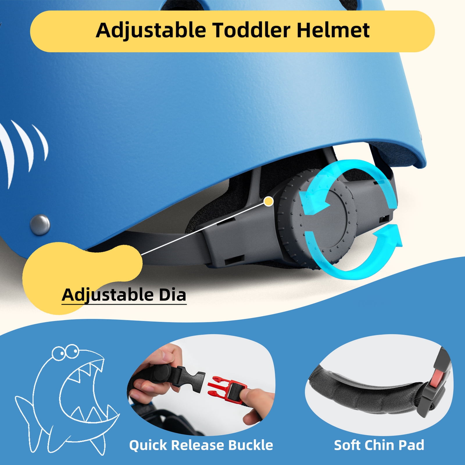 XJD Shark Toddler Bike Helmet for Boys Age 1-5 - Lightweight Kids Bicycle Helmet, Multi-Sport Safety Gear for Cycling Scooter Skating