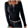 thumbnail image 2 of Odbmxy Layering Tops for Women Long Sleeves Black Tops for Women Casual Solid Color Slim Knit Button Tops, 2 of 6