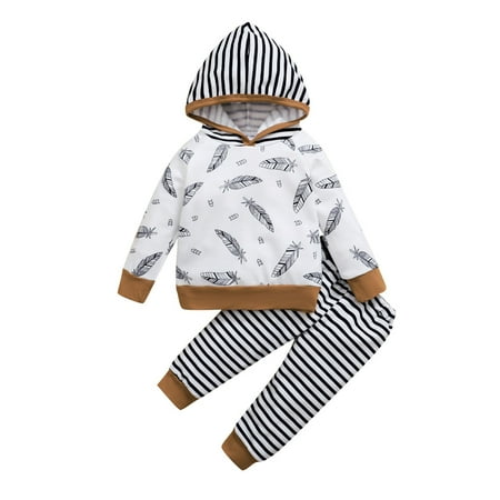 

Toddler Kids Baby Hooded Cartoon Letter Print Tops+Stripe Pants Set