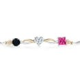 thumbnail image 2 of 925 Silver and 10K Yellow Gold Black Onyx Near Colorless White Moissanite Pink Mystic Topaz and Lab Grown Diamond Tennis Bracelet for Women By Keren Hanan (2.08 cttw, Adjustable up To 9 inch), 2 of 4