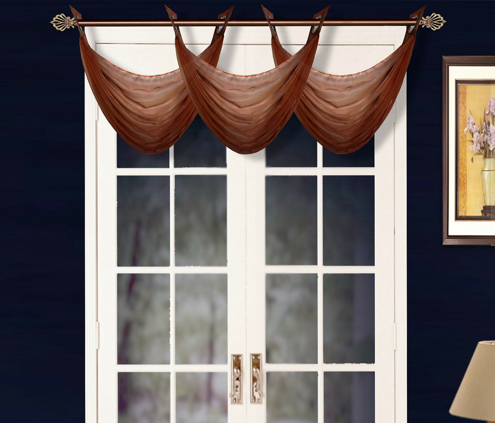 1PC WEDDING, KITCHEN, CHURCH DÉCOR WATERFALL VALANCE K36 BROWN VOILE