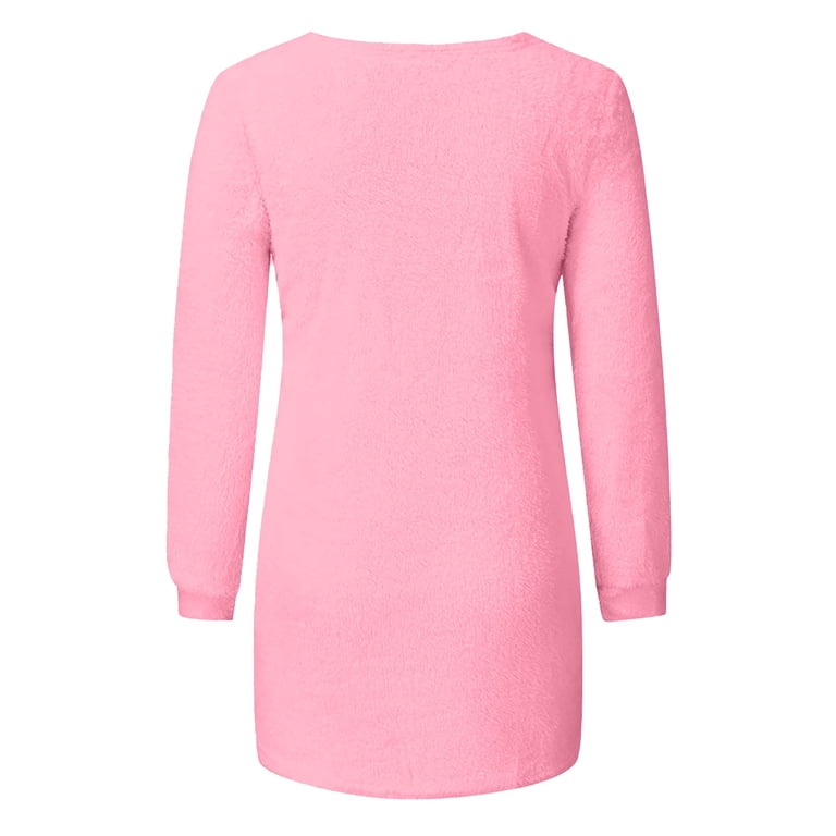 sweater dress for women,Hot Pink sweaters Womens Cute Tops Casual Crewneck  Fleece Pullover Long Sleeve Thermal Soft Fuzzy Winter Clothes - Walmart.com