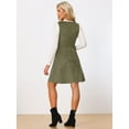 thumbnail image 4 of DARING DIVA Round Neck Sleeveless A-Line Pleated Faux Suede Overall Dress M Army Green, 4 of 6