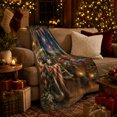 thumbnail image 3 of Fireworks over Rustic Porch with Rocking Chair Flags Lanterns and Flowers, Patriotic Vintage Art for Americana Fans, Warm Flannel Blanket for Living Room and Porch, Housewarming Gift, Home Decor, 3 of 9