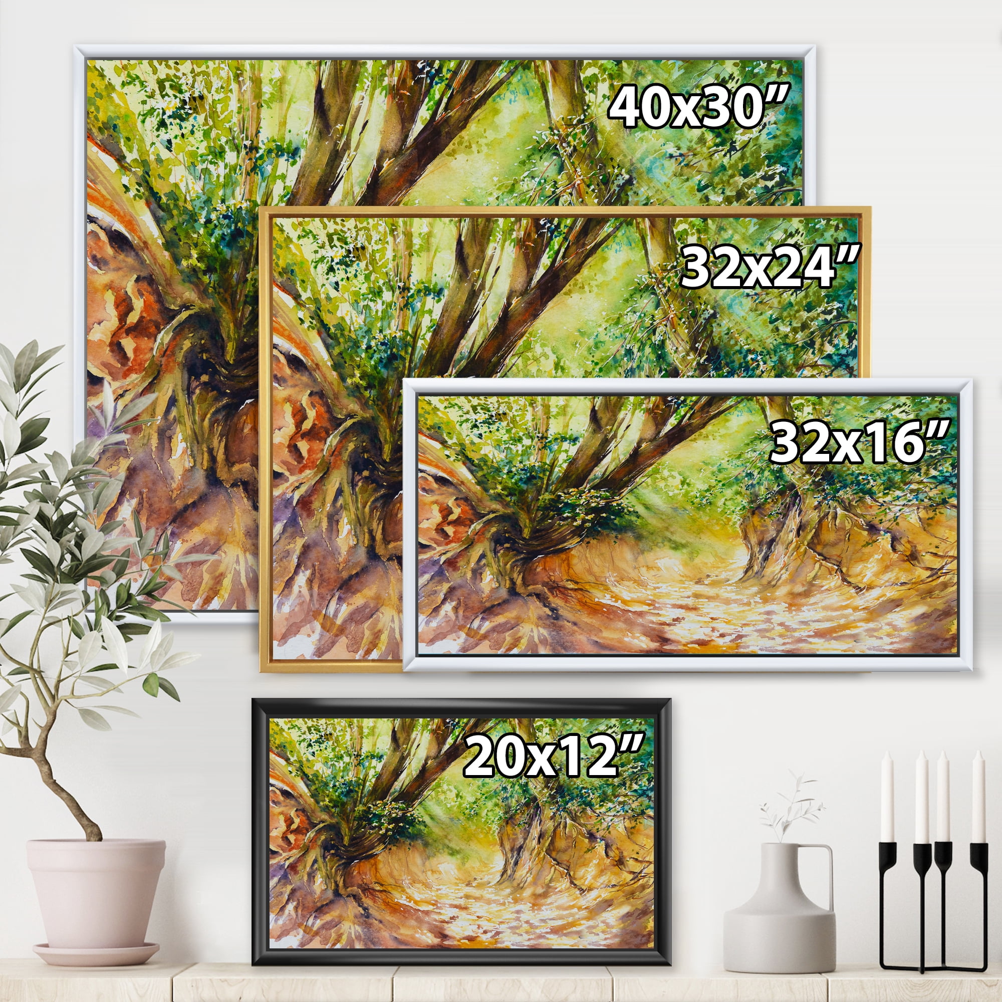 Designart 'Little Road in Deep Forest ' Traditional Framed Canvas Wall Art Print