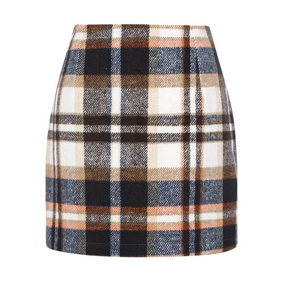 Nokdvo Skirts Womens Trendy Christmas Holiday Plaid High Waist Short Skirt Fall Winter Casual Bodycon Mini Skirts,Brown M